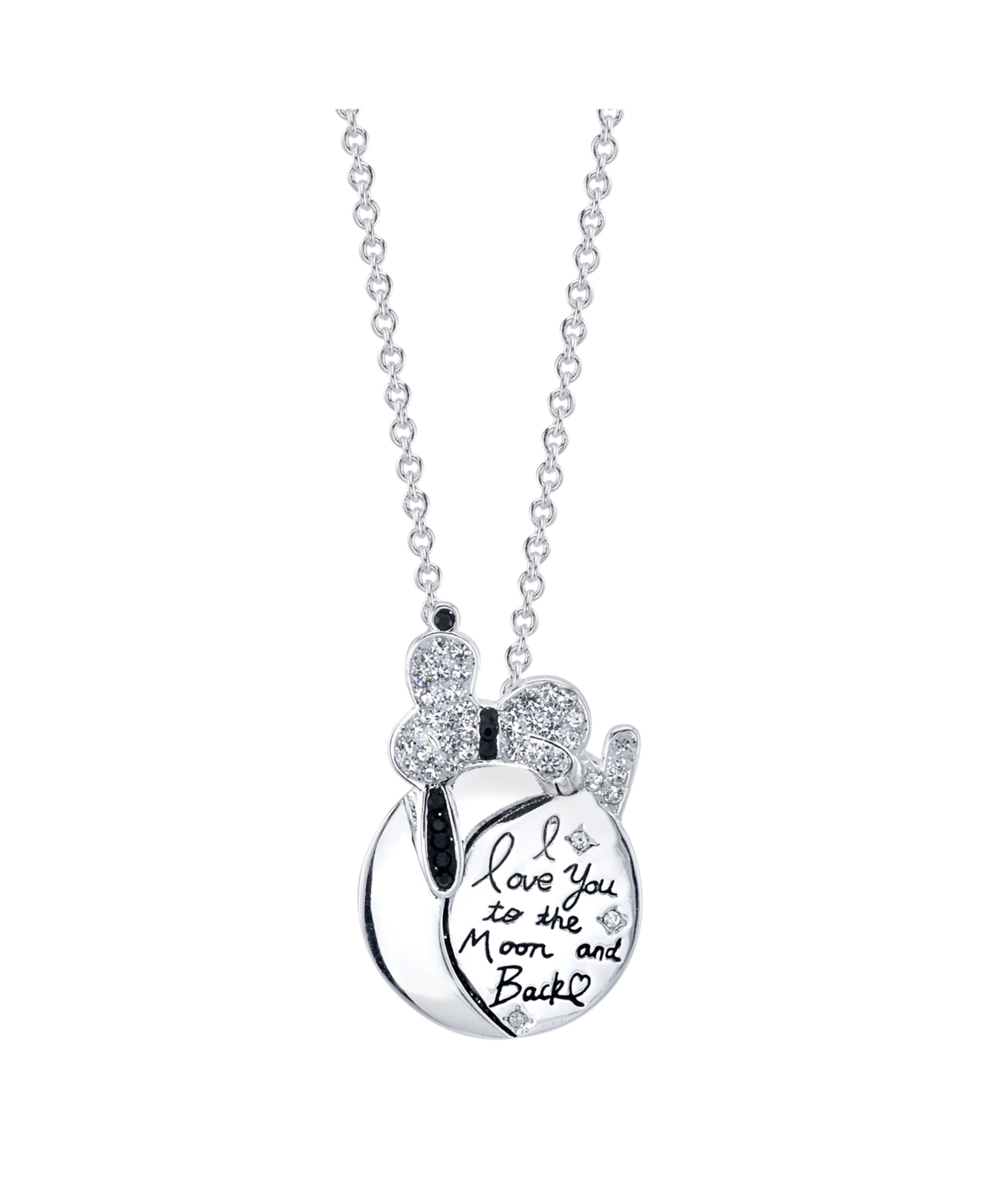 Snoopy "I Love You To The Moon" Plated Silver Crystal Pendant Necklace, 16" + 2" Extender for Unwritten - Silver