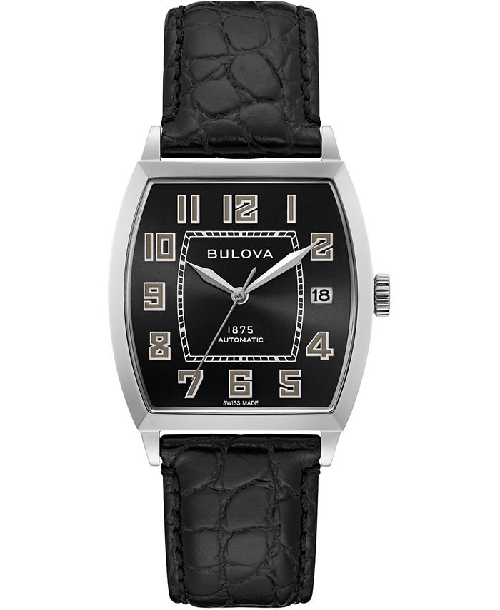Bulova - Men's Swiss Automatic Joseph Black Leather Strap Watch 33x33.5mm