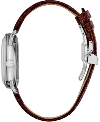 LIMITED EDITION Women's Swiss Automatic Joseph Bulova Brown Leather Strap Watch 34.5mm