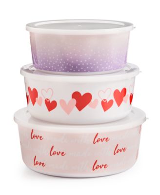 Martha Stewart Collection - Valentine's Day Melamine Nesting Bowls with Lids, Set of 3