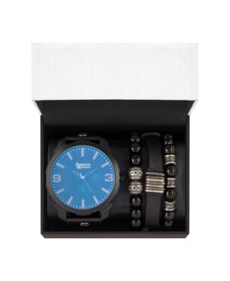 Men's Black Analog Quartz Watch And Holiday Stackable Gift Set