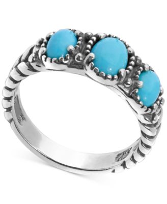 American West - Turquoise Three Stone Statement Ring in Sterling Silver
