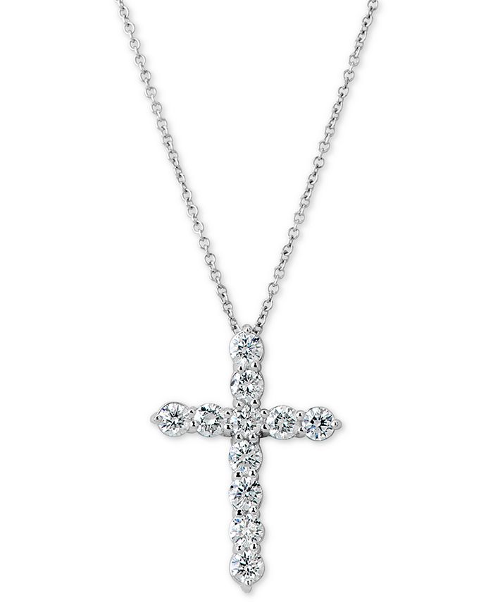 Macy's - Certified Diamond Cross Pendant Necklace (1 ct. t.w.) in 14k White Gold, 16" + 2" extender