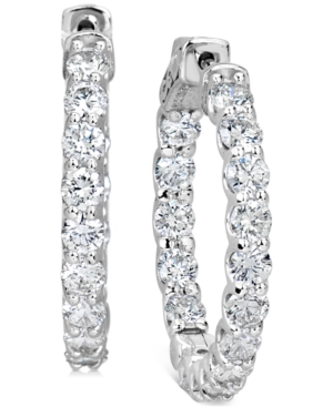 image of Certified Diamond Small Graduated In & Out Hoop Earrings (3-1/5 ct. t.w.) in 14k White Gold, 1