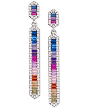 image of Cubic Zirconia Rainbow Linear Drop Earrings in Sterling Silver
