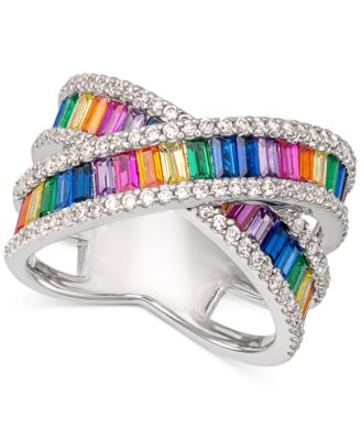 Macy's - Cubic Zirconia Rainbow Crisscross Statement Ring in Sterling Silver