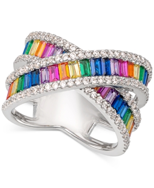 image of Cubic Zirconia Rainbow Crisscross Statement Ring in Sterling Silver
