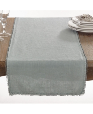 Saro Lifestyle Pom Pom Design Linen Dining Room Table Runner