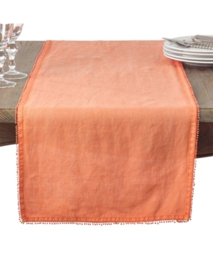 Saro Lifestyle Pom Pom Design Linen Dining Room Table Runner