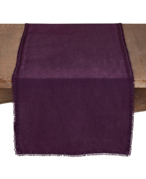Saro Lifestyle Pom Pom Design Linen Dining Room Table Runner