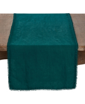 Saro Lifestyle Pom Pom Design Linen Dining Room Table Runner
