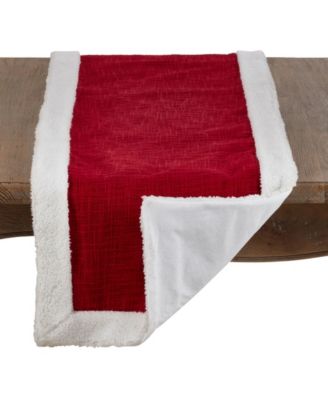 Cotton Red Christmas Runner with Sherpa Edges