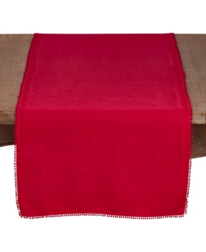 Saro Lifestyle Pom Pom Design Linen Dining Room Table Runner