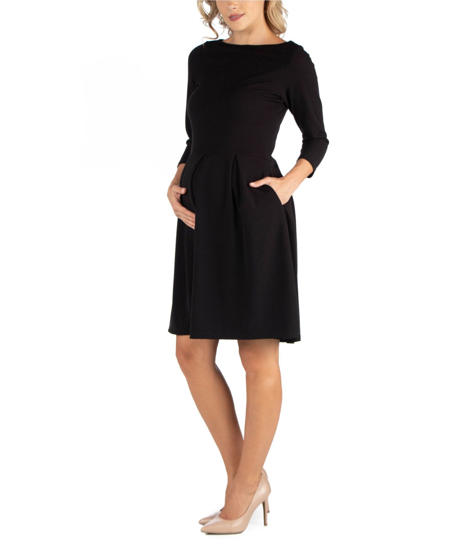 Женское платье 24seven Comfort Apparel Knee Length Fit N Flare Maternity Dress with Pockets, цвет: Чёрный — фото 2