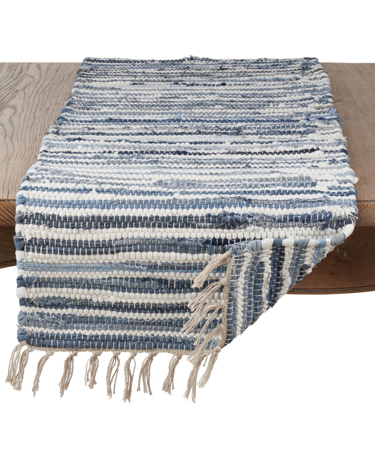 Saro Lifestyle Striped Denim Chindi Dining Table Runner