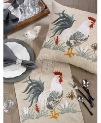 Long Table Runner with Embroidered Rooster Design