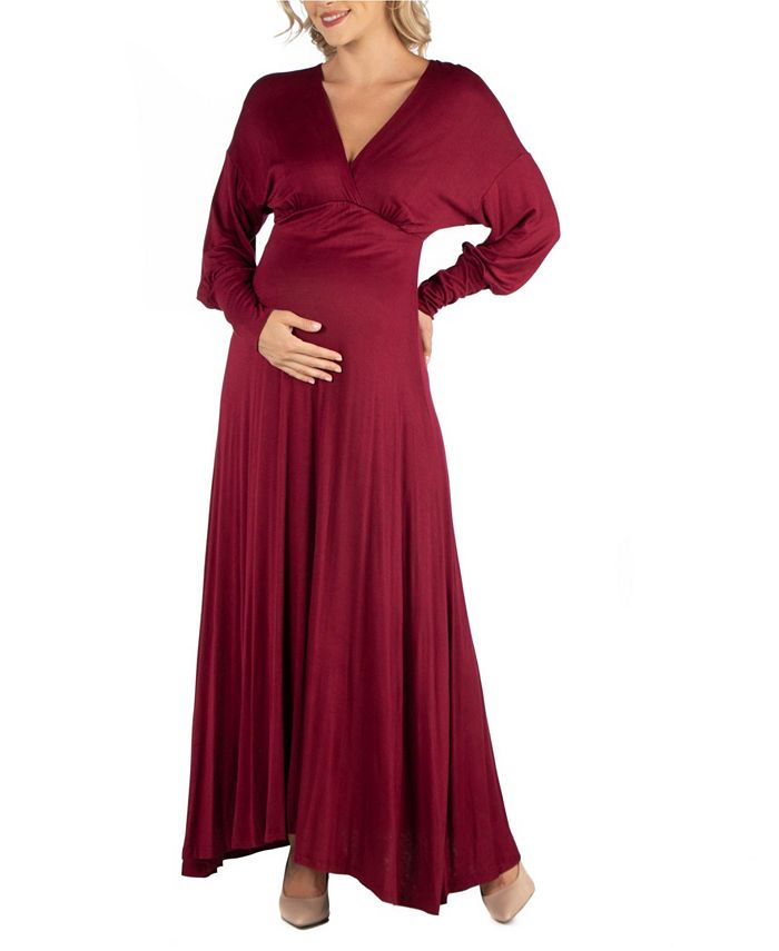 24seven Comfort Apparel Formal Long Sleeve Maternity Maxi Dress ...