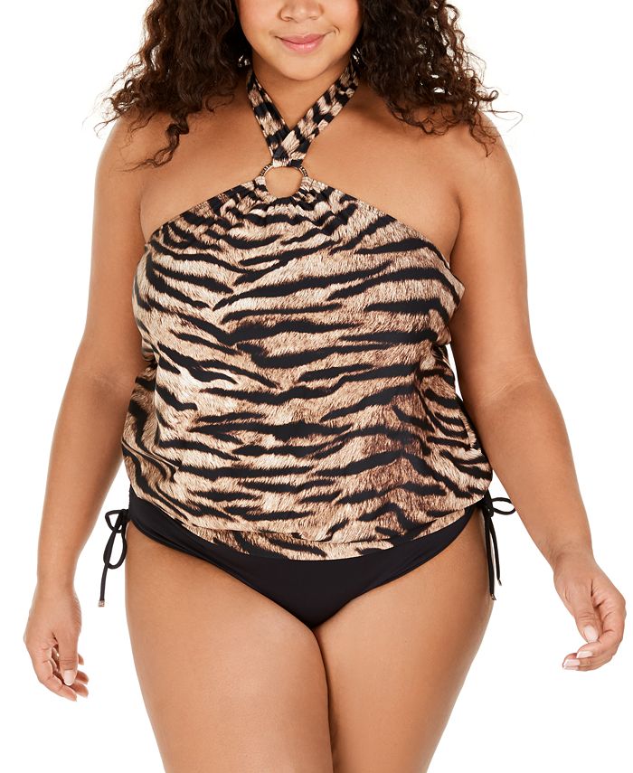 Michael Kors Plus Size Tiger Printed Blouson Tankini Top & Ruched Hipster  Bikini Bottoms & Reviews - Swimsuits & Cover-Ups - Women - Macy's