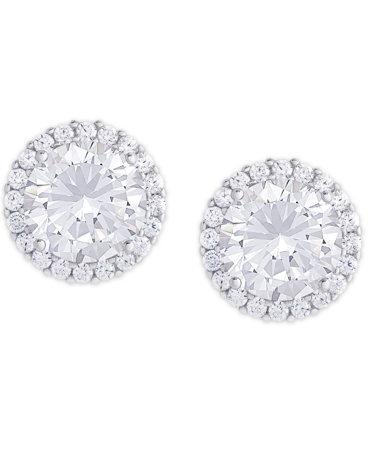 Macy's Birthstone Round Cubic Zirconia Halo Solitaire Stud Earrings In Silver Plate In April,clear
