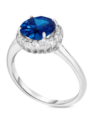 Birthstone Round Cubic Zirconia Halo Solitaire Ring in Silver Plate