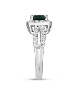 Simulated Birthstone Cushion Cubic Zirconia Halo Solitaire Ring in Silver Plate