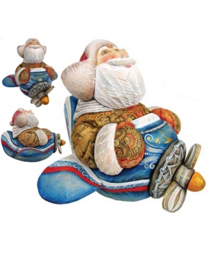 G.debrekht Woodcarved And Hand Painted Fly Me To The Moon Santa Claus Figurine In Multi