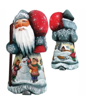 G.debrekht Woodcarved And Hand Painted Building A Winter Friend Santa Figurine In Multi