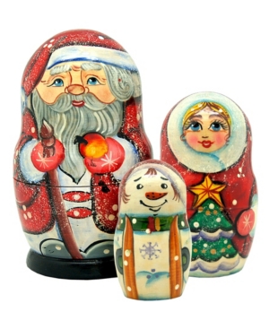 G.debrekht Santa Family With Snowmaiden And Snowman 3-piece Russian Matryoshka Nested Dolls Set In Multi