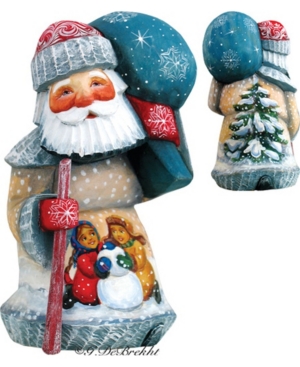 G.debrekht Woodcarved And Hand Painted Playing Snowman Santa Figurine In Multi