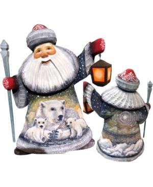 G.debrekht Woodcarved And Hand Painted Santa Polar Bear Family Santa Figurine In Multi