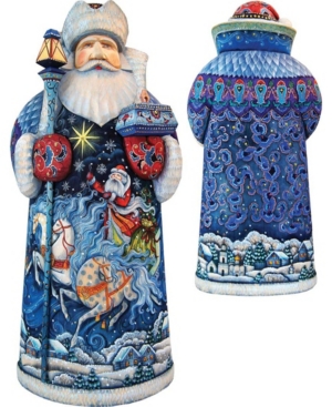 G.debrekht Woodcarved And Hand Painted Winter Sleigh Ride Hand Painted Santa Claus Figurine In Multi