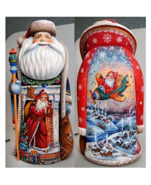 G.debrekht Woodcarved And Hand Painted Coming To Town Santa Claus Figurine In Multi