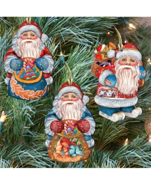 Designocracy Holiday Gifts Santa Wooden Ornaments Wall Decor, Set Of 3 In Multi