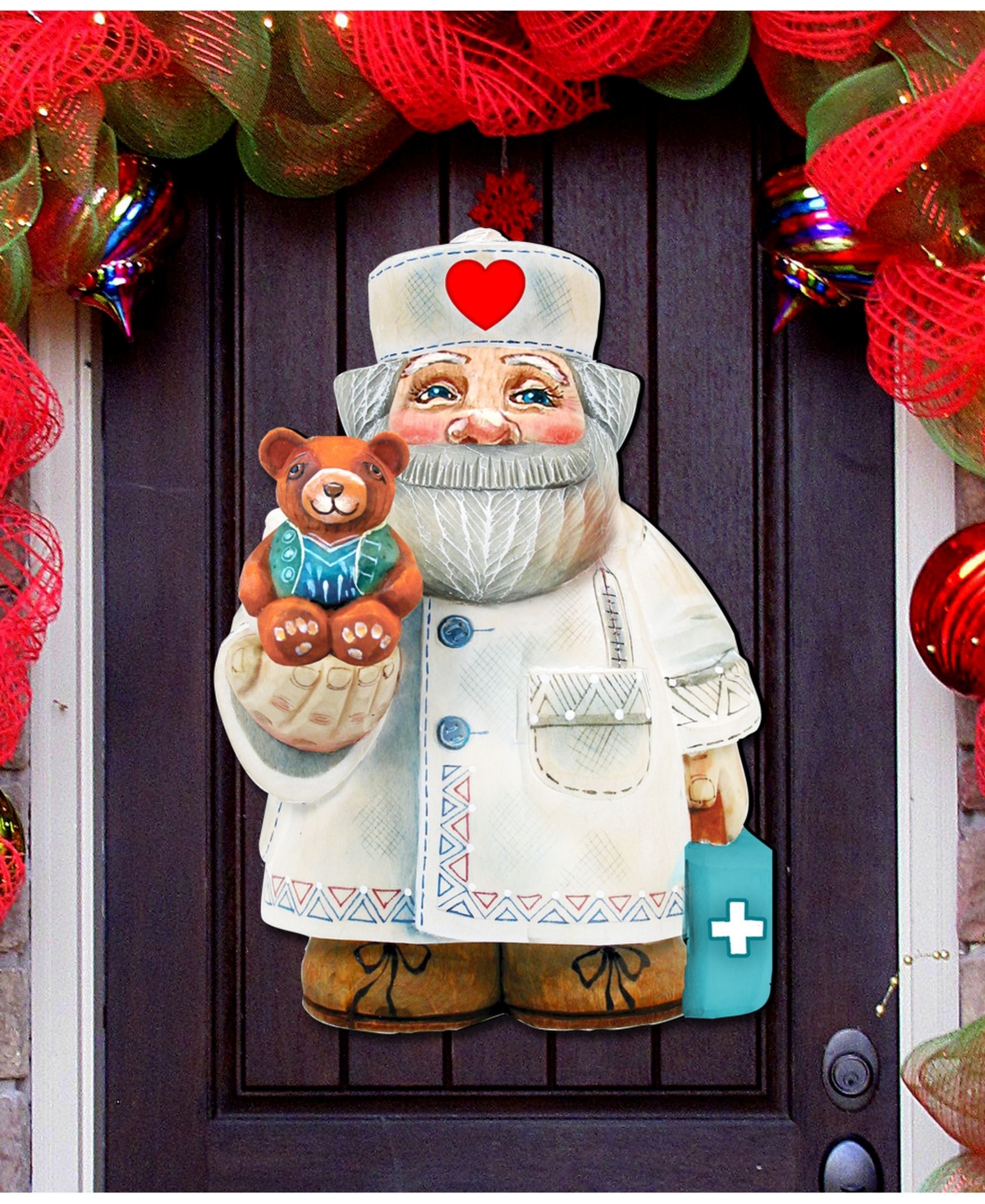 Teddy Bear Doctor Christmas Door Hanger - Multi