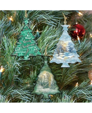 Designocracy Christmas Keepsake Wood Tree Ornaments, Set Of 3 In Multi