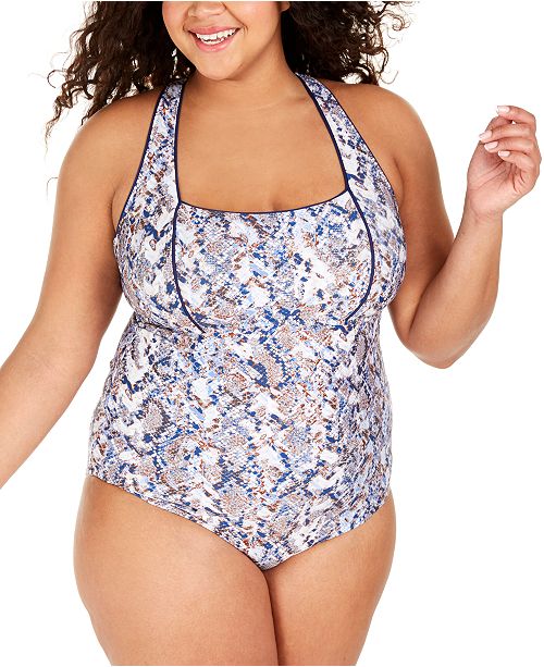 Plus Size Animal Kingdom Printed Square Neck One Piece Swimsuit