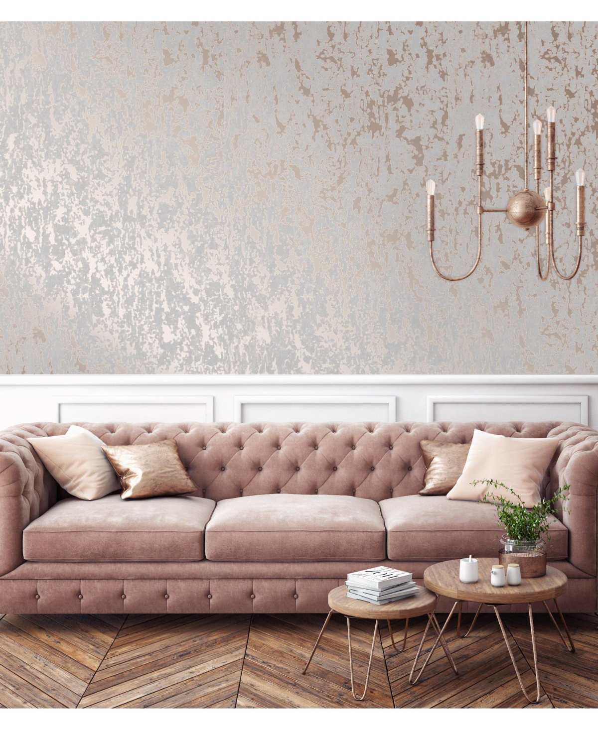 Shop Graham & Brown Milan Texture Wallpaper In Grey,rose Gold