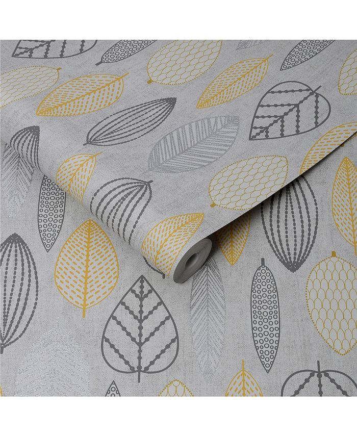 Graham & Brown Scandi Leaf Yellow Wallpaper Macy's