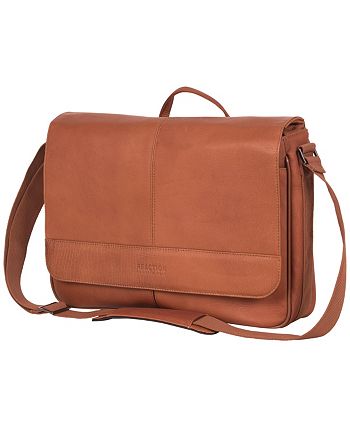 Brown Kenneth Cole Reaction Risky Business Full-Grain Colombian Leather Crossbody Flapover Messenger Bag 
