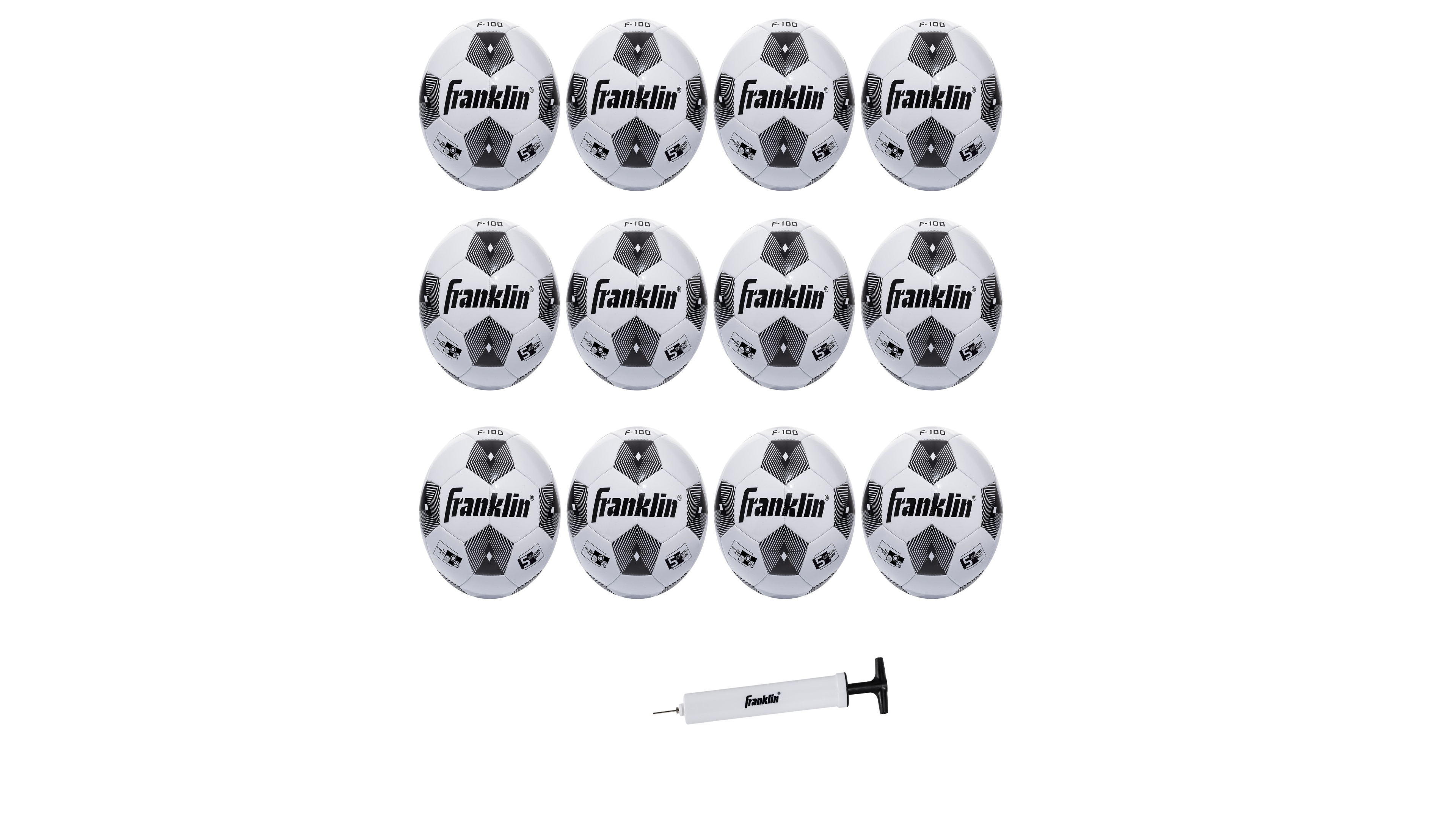 Franklin Sports Size 4 Competition 100 Soccer Balls - 12 Pack Deflated With Pump