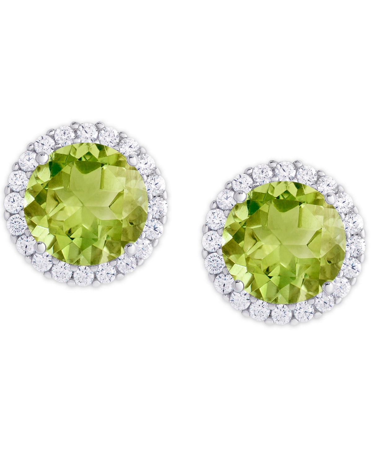 Macy's Birthstone Round Cubic Zirconia Halo Solitaire Stud Earrings In Silver Plate In August,simulated Peridot