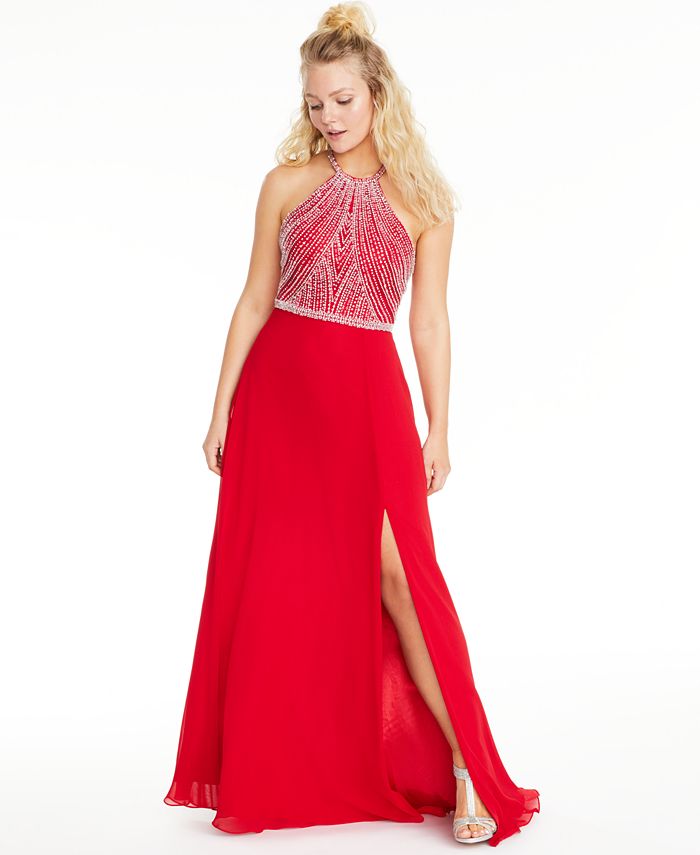 Say Yes to the Prom Juniors' Allover-Beaded Halter Gown, Created