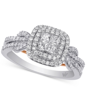 image of Diamond Princess Halo Ring (3/4 ct. t.w.) in 10k White & Rose Gold