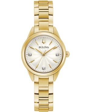 Shop Bulova Women's Sutton Diamond-accent Gold-tone Stainless Steel Bracelet Watch 28mm