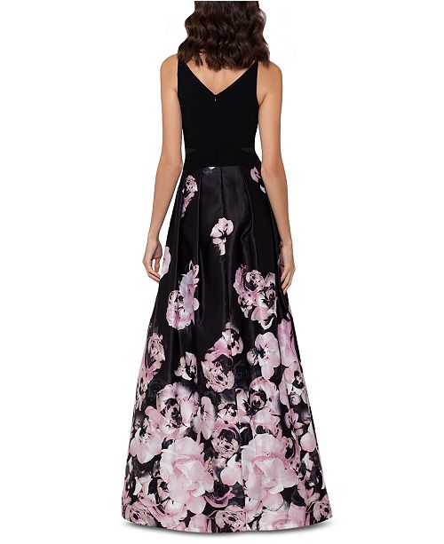 xscape floral tiered chiffon gown