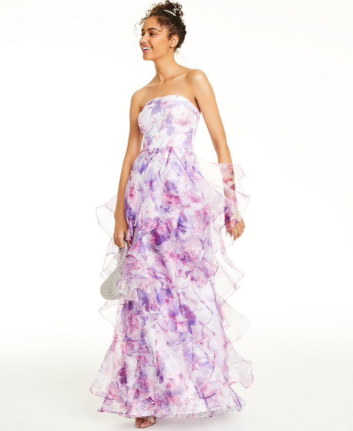 Say Yes to the Prom Juniors' Ruffled Printed Organza Gown, Created for ...