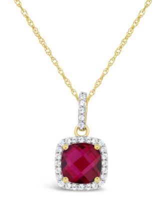 Macy's - Lab Grown Gemstone and Lab Grown White Sapphire (1/6 ct. t.w.) Pendant Necklace in 10k Yellow Gold