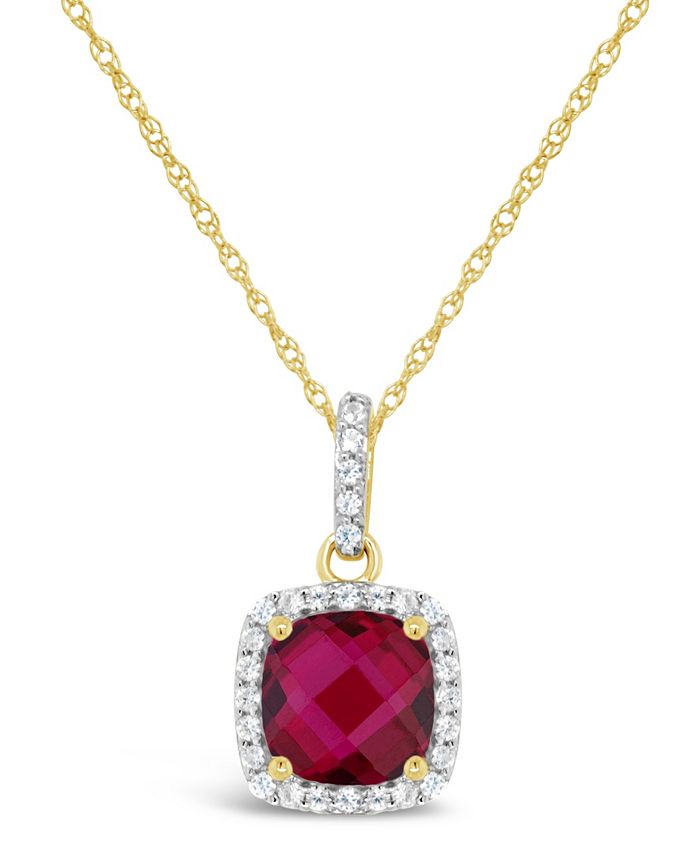 Macy's - Created Gemstone and Created White Sapphire (1/6 ct. t.w.) Pendant Necklace in 10k Yellow Gold
