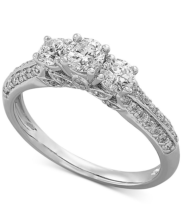 Macy's Diamond Triple Stone Engagement Ring (1 ct. t.w.) in 14k White