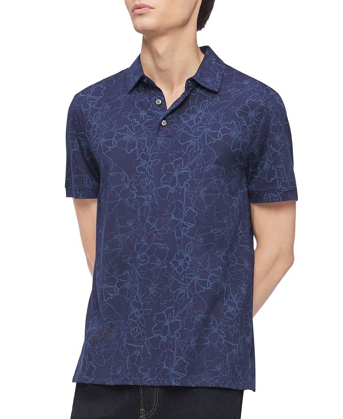 Calvin Klein Men's Regular-Fit Floral-Print Polo Shirt - Macy's